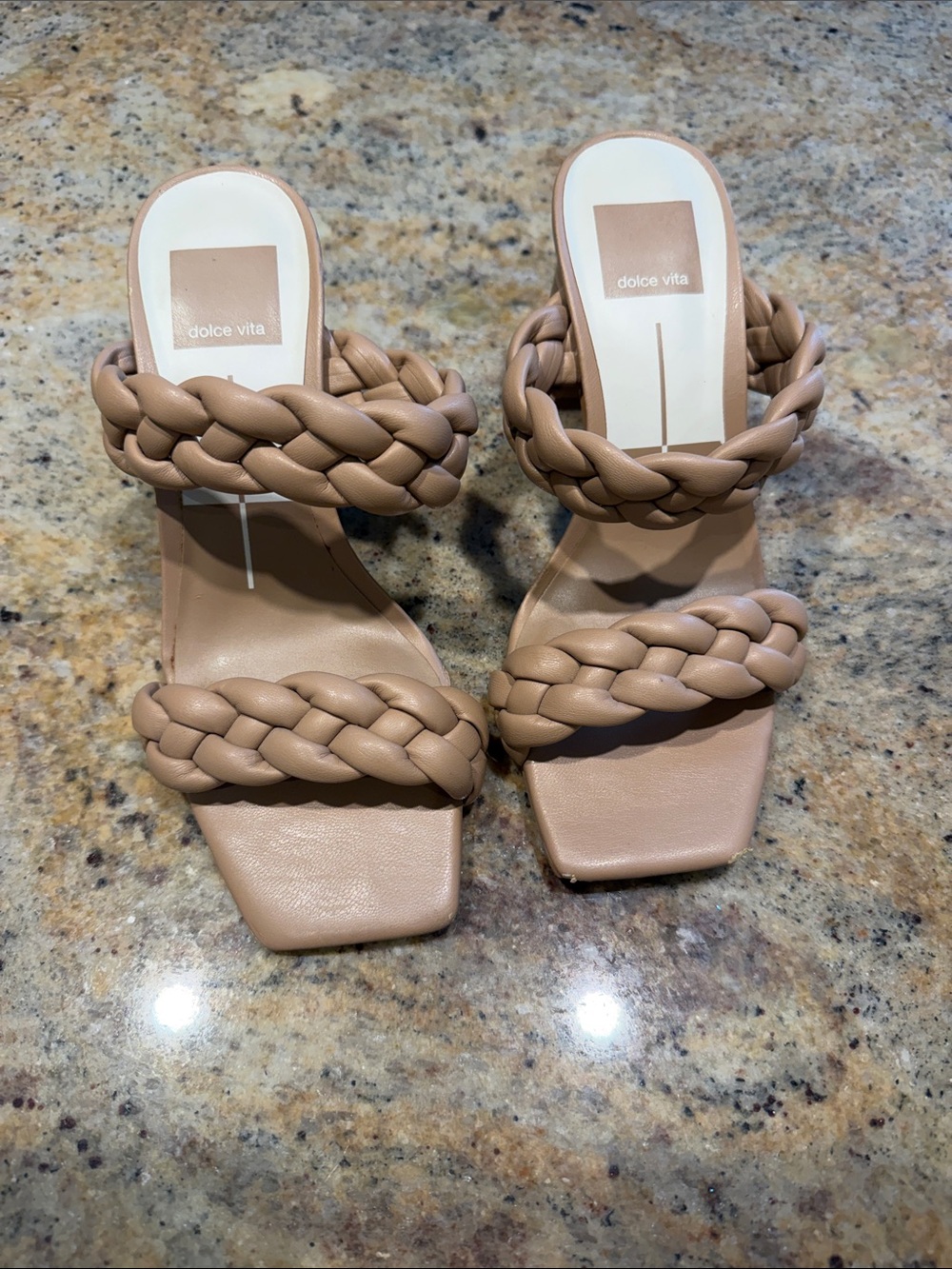 Dolce Vita Tan Braided Double-Strap Heeled Slides